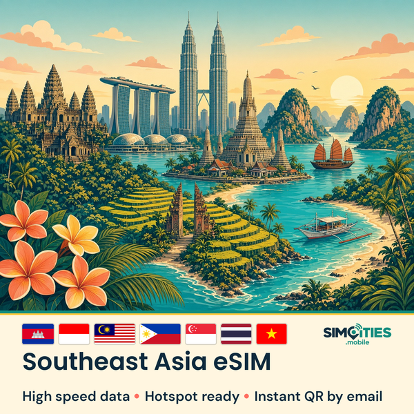 Southeast Asia eSIM – high speed travel data, hotspot ready – SIMCITIES