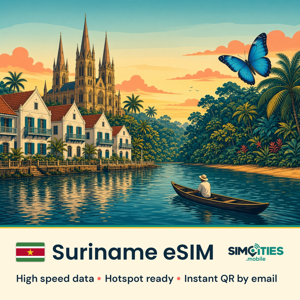 Suriname eSIM – high speed travel data, hotspot ready – SIMCITIES