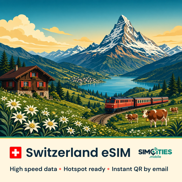 Switzerland eSIM – high speed travel data, hotspot ready – SIMCITIES