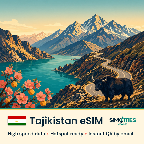 Tajikistan eSIM – high speed travel data, hotspot ready – SIMCITIES