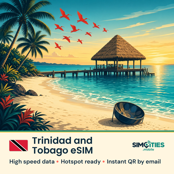 Trinidad and Tobago eSIM – high speed travel data, hotspot ready – SIMCITIES