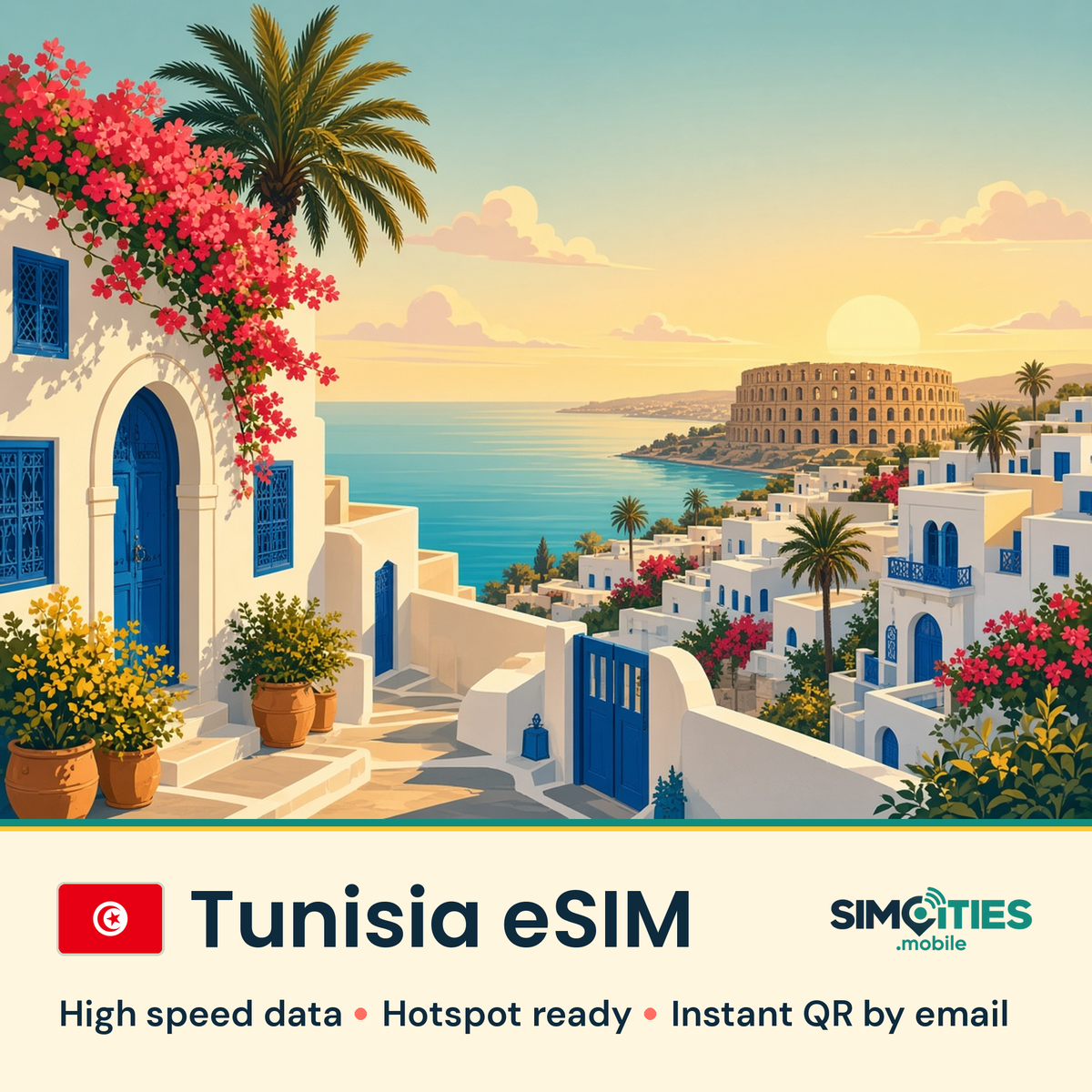 Tunisia eSIM – high speed travel data, hotspot ready – SIMCITIES
