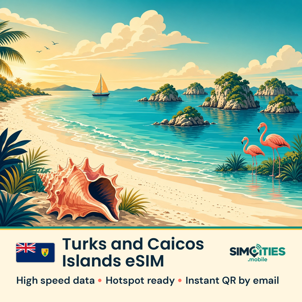 Turks and Caicos Islands eSIM – high speed travel data, hotspot ready – SIMCITIES